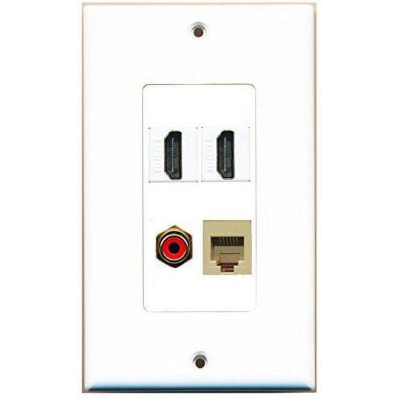 RiteAV - 2 Port HDMI 1 Port RCA Red 1 Port Phone RJ11 RJ12 Beige Wall Plate Decorative