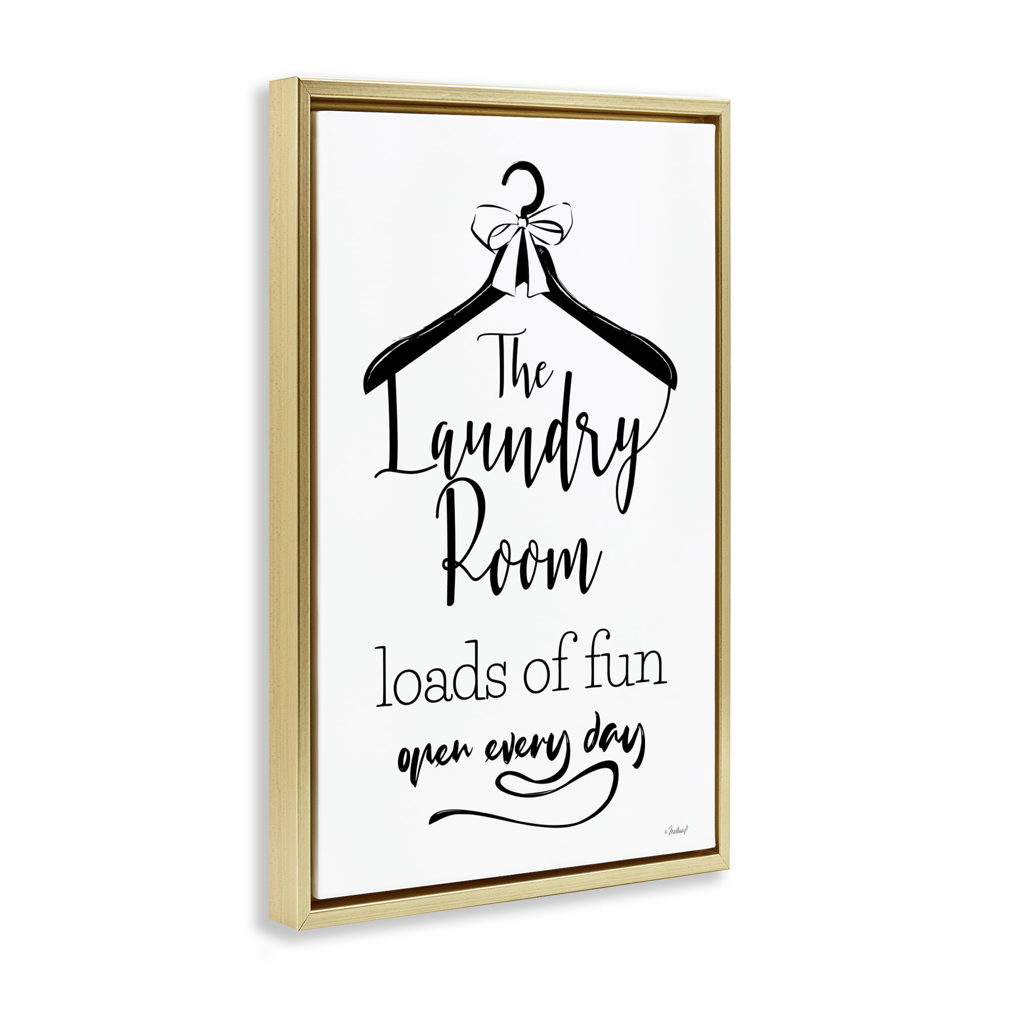 Stupell Industries Laundry Room with Hanger Bath & Laundry Painting Gold Floater Framed Canvas Art Print Wall Art, 17 x 25