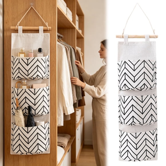 Tong 3 Pocket Hanging Closet Wall Door Storage Organizer Stylish Hanging Storage For Keys & Perfect For Bedrooms Bathrooms &