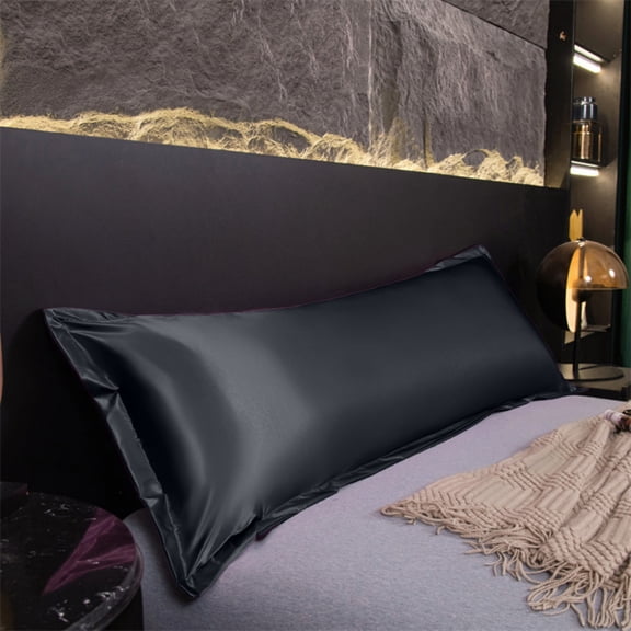 Xecvkr Body Pillowcase Waterproof Long Ice Silk Pillow Cover Soft Silkys Smooth Breathable Lightweight Washable Zippered for Couple Bedroom Home Sleeping Black