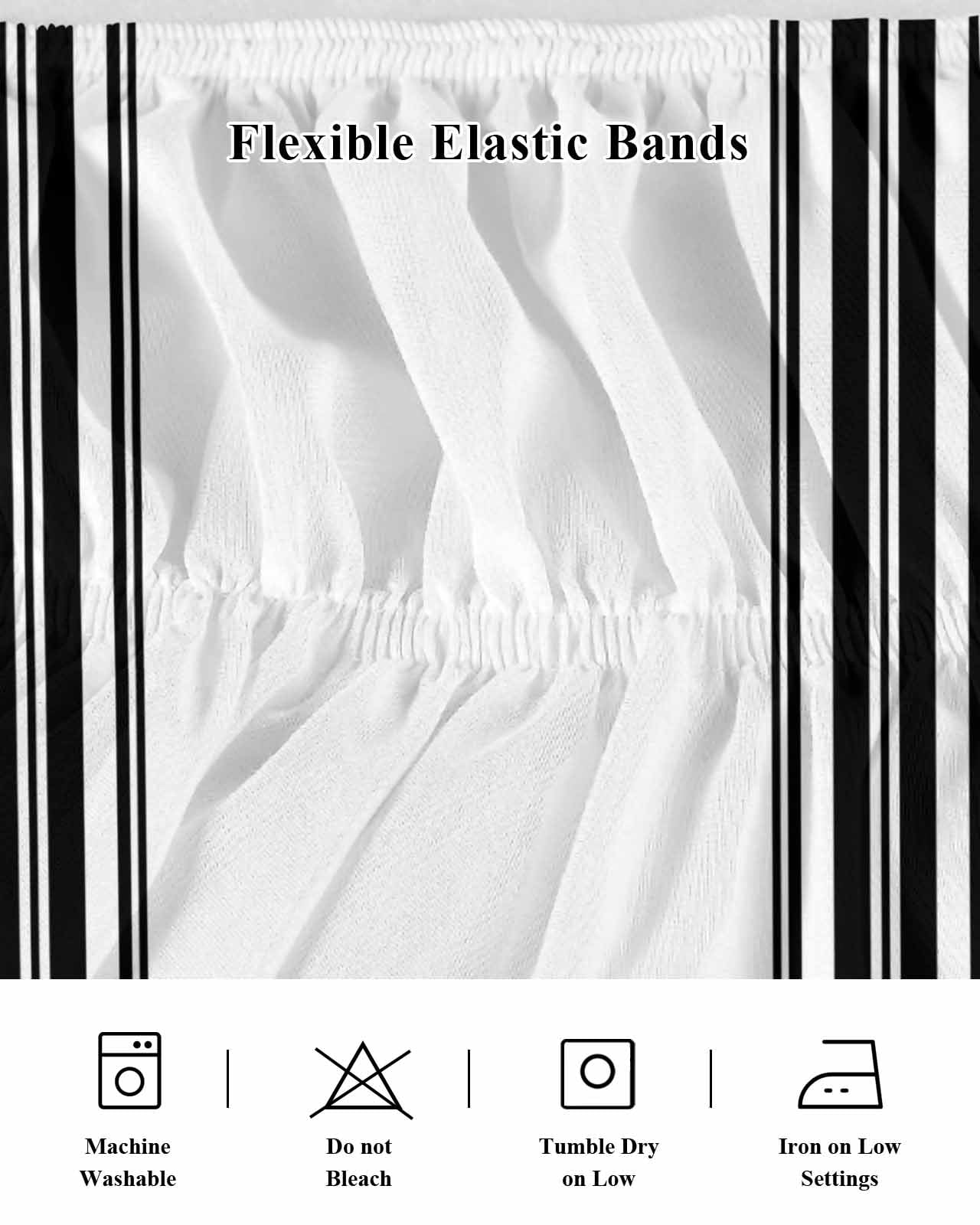 Black White Stripe, Wrap Around Bed Skirts for California King Bed 18" Drop, Bed Skirt with Adjustable Elastic Belt Dust Ruffle Bed Valance for Bedroom Hotel Luxury Abstract Geometric Bed Frame Cover