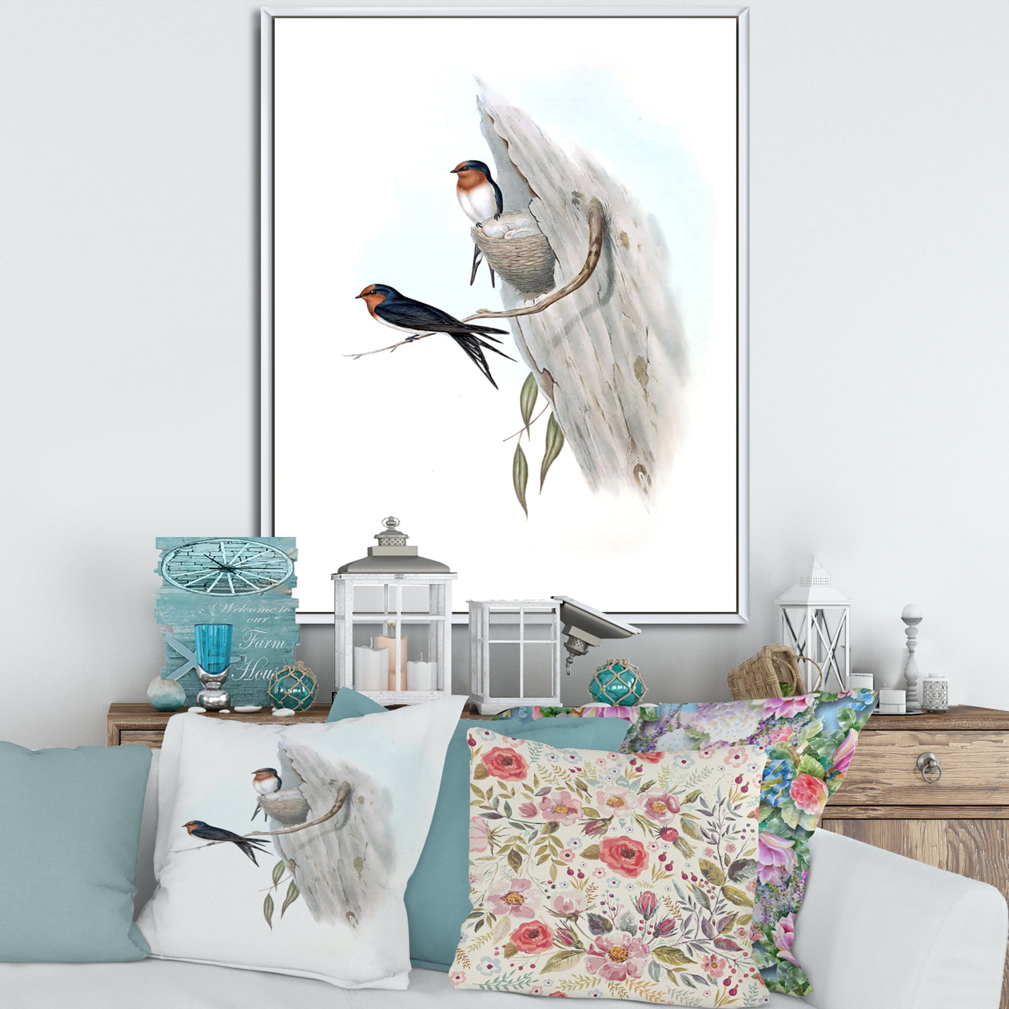 Ancient Australian Bird Illustrations II 24 in x 32 in Framed Painting Canvas Art Print, by Designart