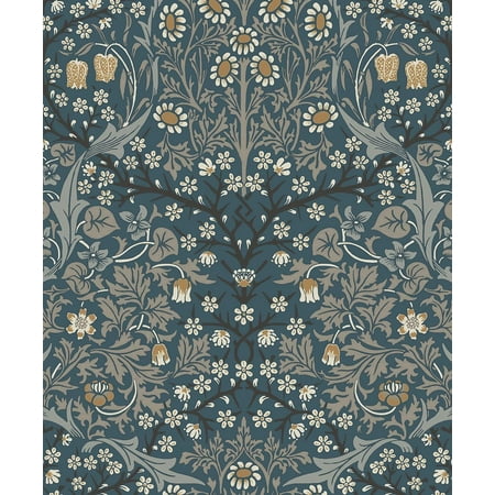 Victorian Garden Floral Peel and Stick Wallpaper (Aegean Blue & Warm Stone)