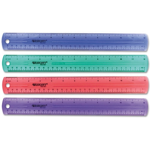 12 Jewel Colored Ruler, Standard/Metric, Plastic