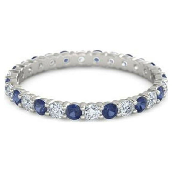 925 Sterling Silver Full Eternity Blue Sapphire With White Cz Round 2.50 MM Women Stacking Ring (Sterling Silver, 5.5)