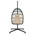 thumbnail image 4 of CorLiving Ember Resin Wicker and Steel Hanging Egg Chair with Cushions, Black/Beige, 4 of 7