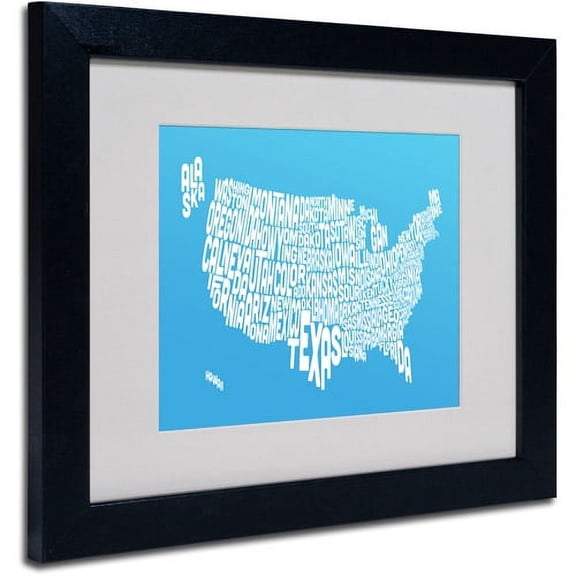 Trademark Fine Art "AZUL-USA States Text Map" Matted Framed by Michael Tompsett