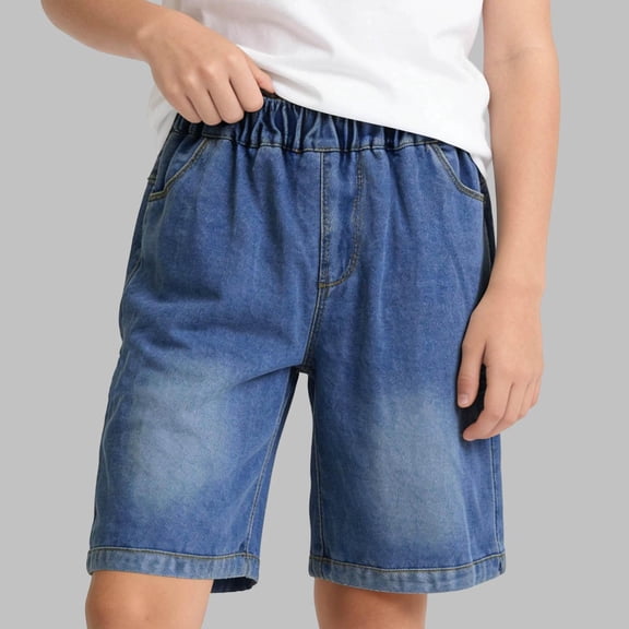 ATOGUTA Bermuda Jean Shorts Girl Size 5T-15 Elastic High Waist Baggy Denim Shorts Summer Preppy Wide Leg Bermudas with Pockets Blue