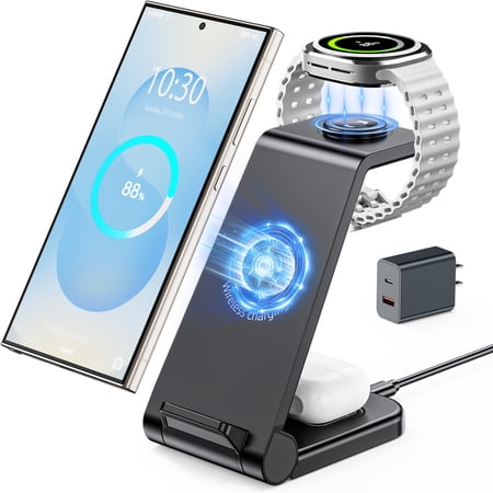 Wireless Charger for Samsung, 3 in 1 Wireless Charging Station for Samsung Galaxy Watch 8 7 6 5 4 3 Pro Classic Galaxy Buds 3/2 Pro,Charger for Samsung Galaxy S25 Ultra/S25/S24/S23/S22/S21/Note20