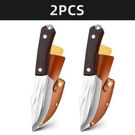Forged Meat Cleaver Knife 4inch Boning Knife with Sheath Fishing Knife BBQ Camp Accessories Plastic Handle Lightweight Butcher Knife Pocket Mini Fish Knife 2PCS