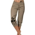 thumbnail image 2 of up to 60% off Gifts Usmixi Womens High Waist Capris Pants Summer Fashion Dandelion Print Plus Size Stretchy Cropped Trousers Casual Drawstring 3/4 Pants with Pocket Khaki XL, 2 of 6