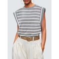 thumbnail image 4 of PULLIMORE Women's Cap Sleeve Tank Tops Summer Crewneck Striped Casual Shirts Loose Fit Basic Blouse (S,Gray), 4 of 6