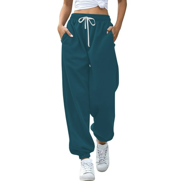 JJHGVB Joggers for Women Petite Pants Bottom Sweatpants Women's Casual High Waisted Pockets Joggers Sport Workout Active Baggy Pants Drawstring Pants Women Womens Sweatpants Green 1 L