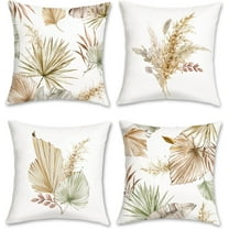 Boho Leaves Throw Pillow Covers 18 x 18 Inch Tan Palm Leaf Floral Decorative Fall Pillows Soft Velvet Cushion Covers for Couch Sofa Bed Home Decor Set of 4