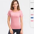 thumbnail image 3 of TFixol Camiseta deportiva para mujer, cuello redondo, manga corta, elástica, transpirable, absorbe la humedad, 3 of 8