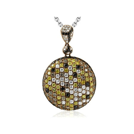 VS 2.91CT Circle Micropave Fancy Yellow Black Diamond Disc Pendant 18k Rose Gold
