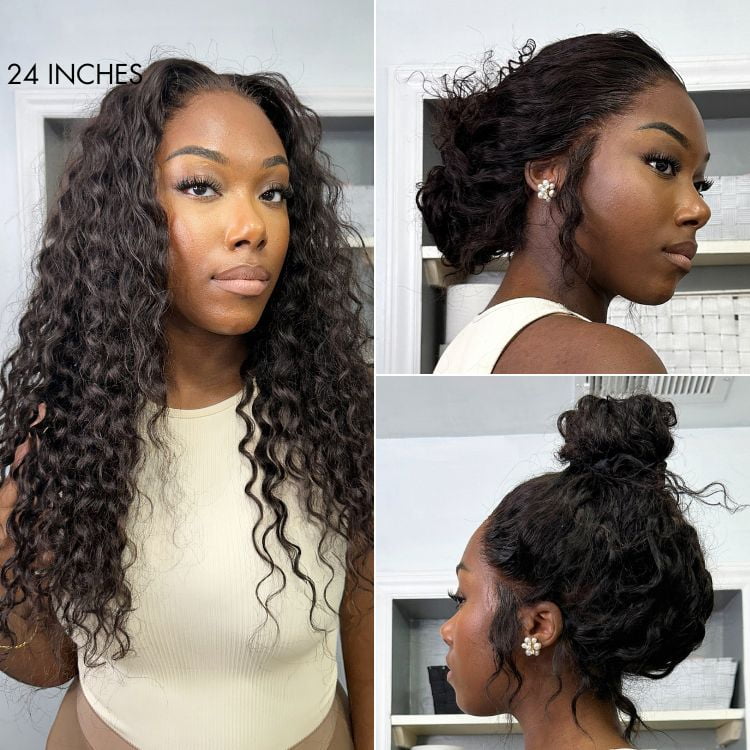 LUVME 14" Water Wave 360 Lace Flexi-Fit Invisi Drawstring Cap Long Wig 100% Human Hair Pre-bleached & Pre-plucked & Pre-Cut Lace