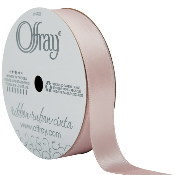 Offray Ribbon, Pink Blush 5/8 inch Double Face Satin Polyester Ribbon, 12 feet