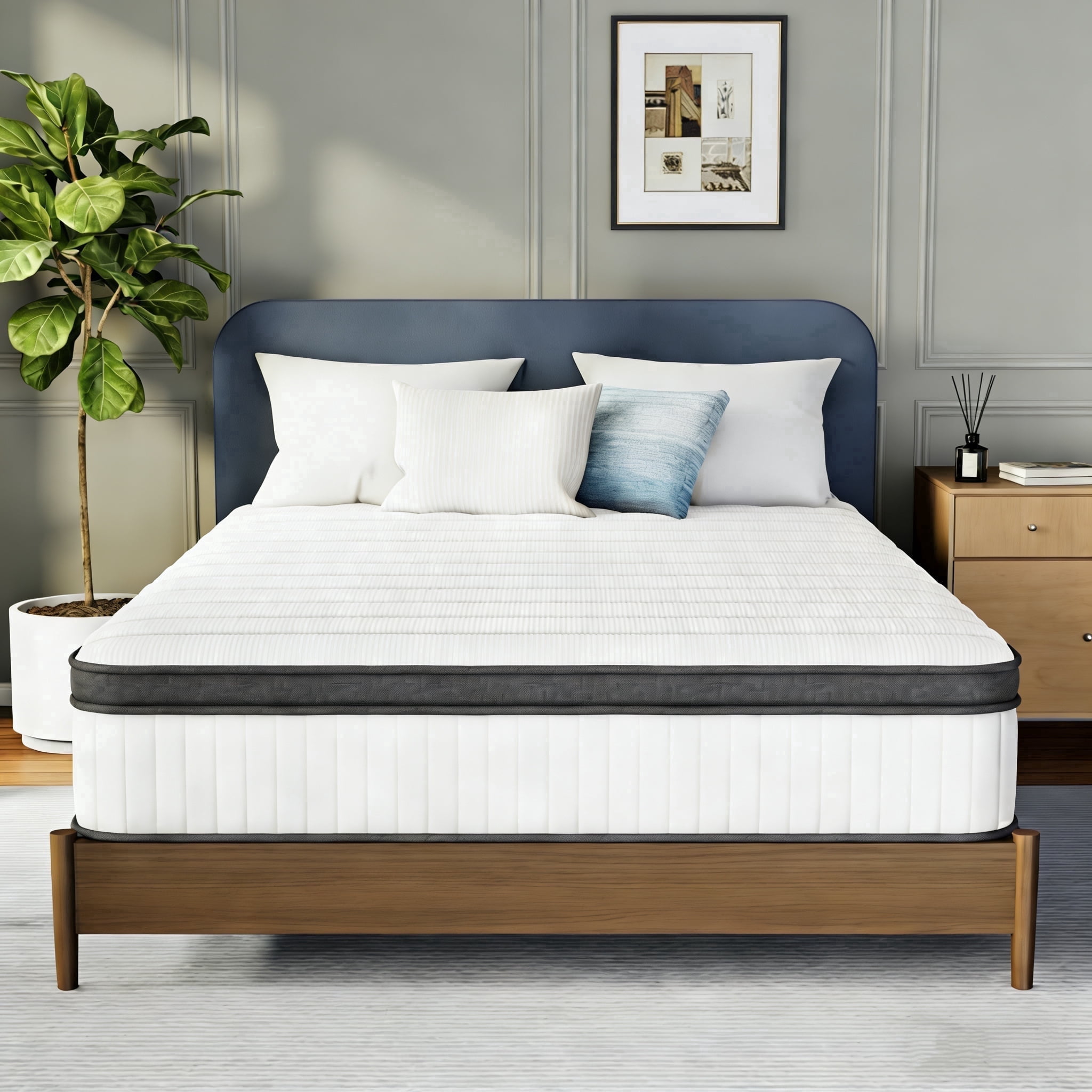 Queen Mattress 12 inch, Hybrid Queen Size Mattress in a Box with Upgrade Innerspring, White