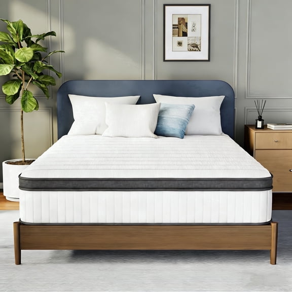 Queen Mattress 12 inch, Hybrid Queen Size Mattress in a Box with Upgrade Innerspring, White