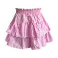 thumbnail image 4 of XIAONU Women's Gingham Tiered Ruffle Mini Skirt Smocked High-Waist Skirt Cute Casual Summer Daily Wear, 4 of 4