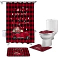 thumbnail image 1 of KXMDXA FlowerFarm Truck on Buffalo Plaid 4 Piece Bathroom Set Shower Curtain Bath Rug Contour Mat and Toilet Lid Cover, 1 of 7