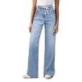 thumbnail image 2 of Wide Leg Jeans Woman High Waisted Trendy Pull On Elastic Waist Drawstring Stretchy Denim Jean Pants with Pockets Sky Blue M, 2 of 6