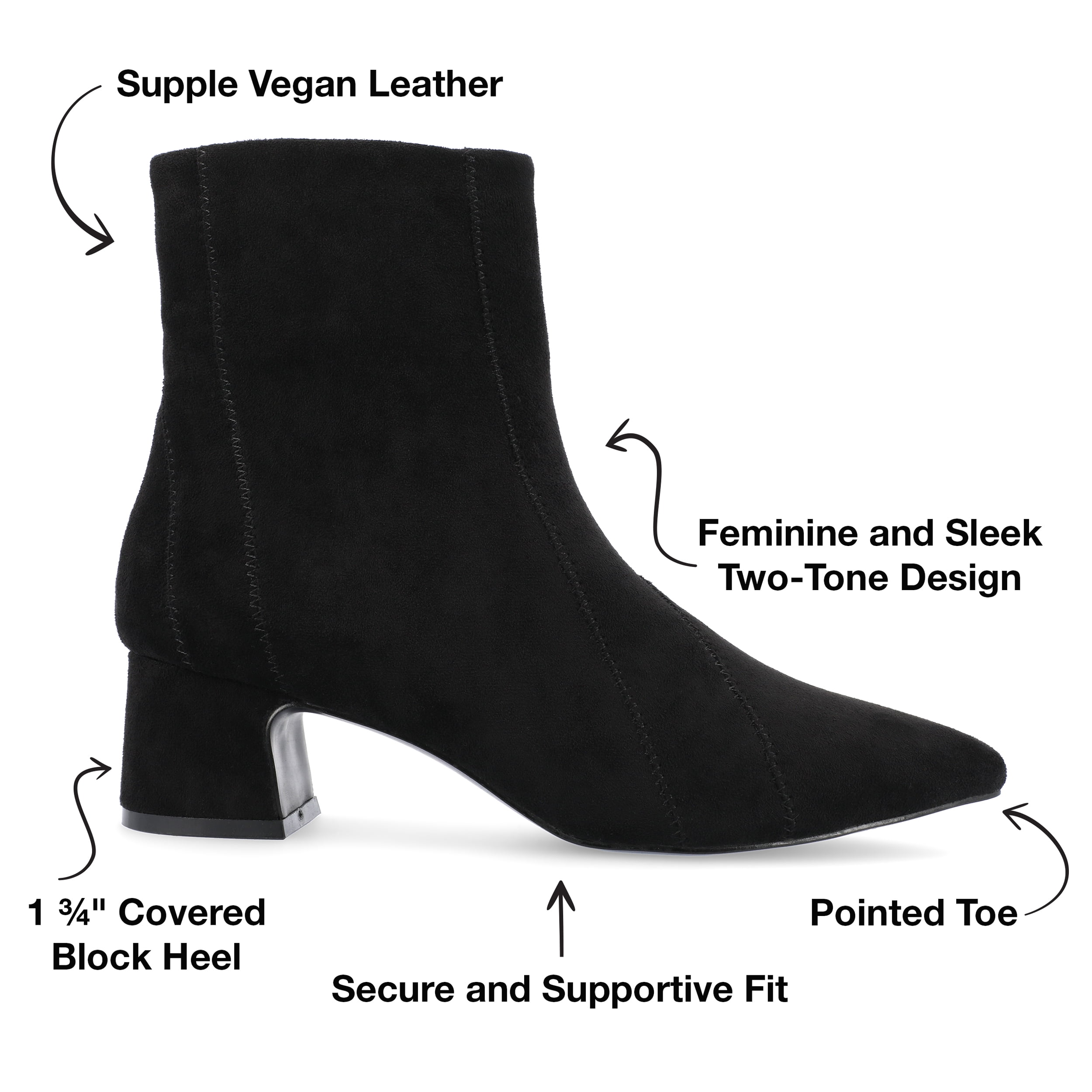 Journee Womens Lusinda Two Tone Block Heel Pointed Toe Booties