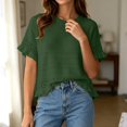 thumbnail image 2 of Women's Round Neck Short Sleeve Knitted Sweater Ruffled Hem Pullover with Openwork Pattern for Summer, 2 of 5