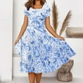 thumbnail image 2 of Moda Casual Verano Cuello redondo Vestido floral Manga corta Mujer A-Line Vestido de mujer Vestidos Pompotops  ghjkhdj12579, 2 of 8