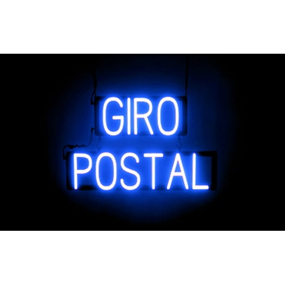 SpellBrite GIRO POSTAL LED Sign for Business. 24.0" x 15.0" Blue GIRO POSTAL Sign Has Neon Sign Look With Energy Efficient LED Light Source. Visible from 500+ Feet, 8 Animation Settings.