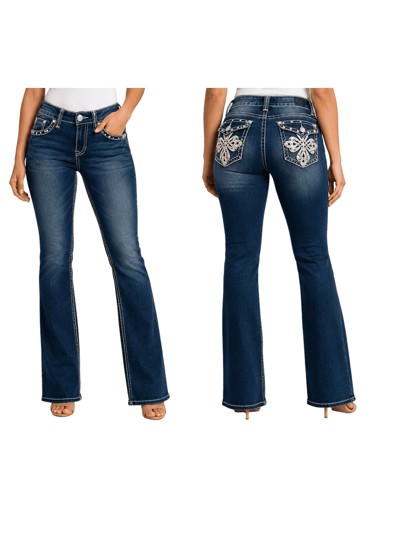 パンツ coating denim flare/bootscut denim Jack David Women's Mid Rise Bootcut Jeans with Rhinestones