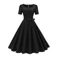 thumbnail image 4 of Vestido Delantero Con Lazo De Lunares, Vestido De Manga Corta Con Cuello Cuadrado Elegante Vintage, Ropa De Mujer, 4 of 4