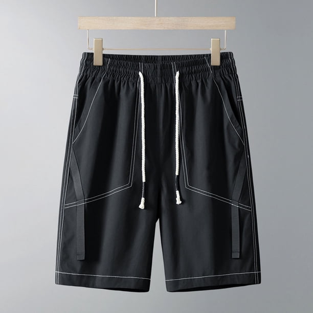 pstuiky Pantalones cortos para hombre, Pantalones cortos deportivos y de ocio con múltiples bolsillos para hombre, de verano, color liso, con cordón ajustable Pantalones cortos de golf