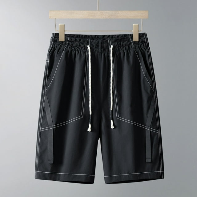 pstuiky Pantalones cortos para hombre, Pantalones cortos deportivos y de ocio con múltiples bolsillos para hombre, de verano, color liso, con cordón ajustable Pantalones cortos de golf