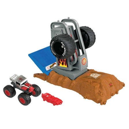Hot Wheels Monster Trucks Bone Shaker Tire Press Challenge Playset with 1 Toy Truck