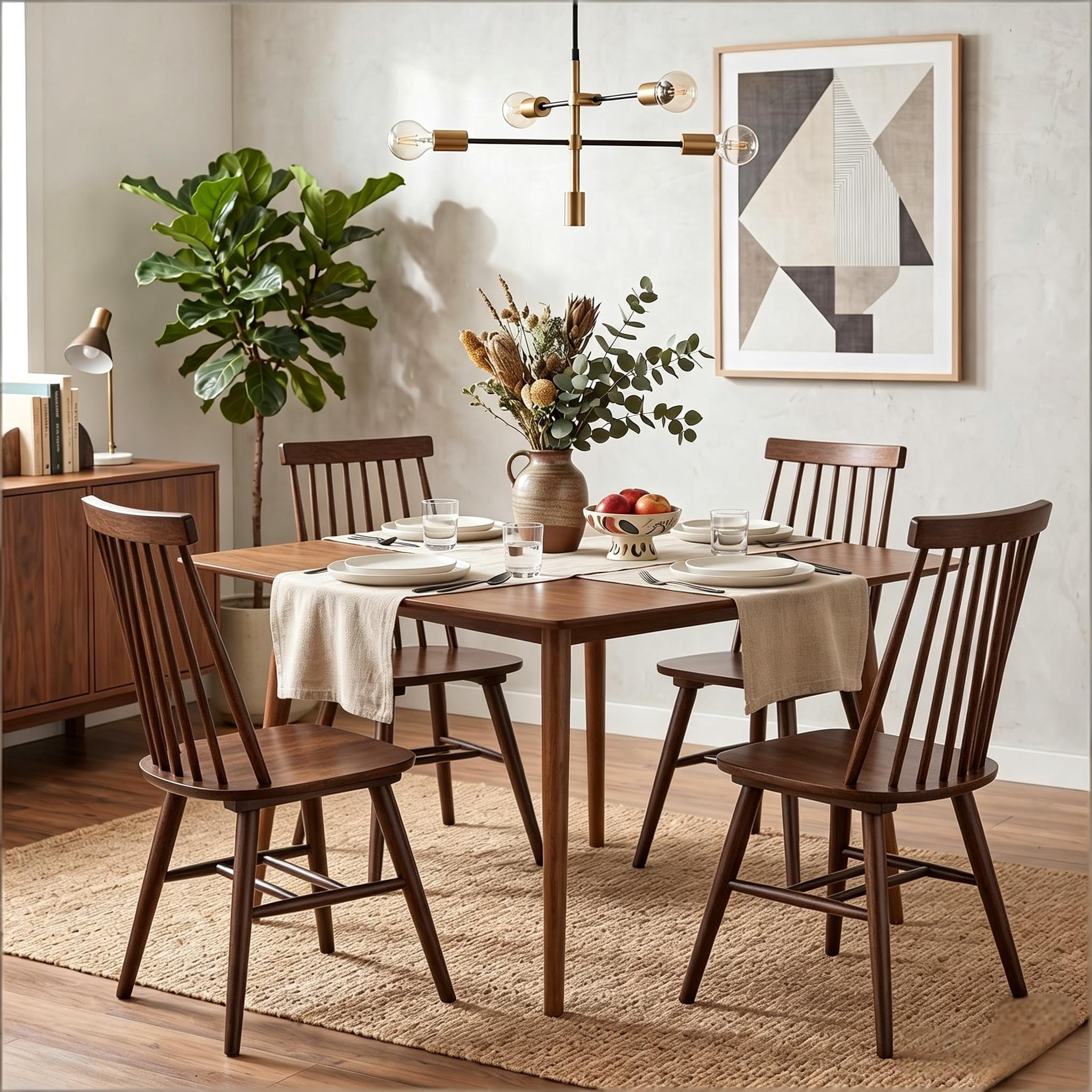 Windsor Dining Chairs Set of 4, Solid Wood Back Kitchen Chairs, Classic Farmhouse Dining Room Chairs for Kitchen, Dining Room, Living Room（Walnut）