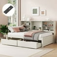 thumbnail image 4 of [Luckynote]Twin Size Bed Frame With Side Bookshelves, Two Drawers, And Built-in USB Port For Creamy White Color, 4 of 10