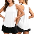 thumbnail image 3 of Summer Ruffle Racerback Tank Tops Sleeveless Workout Top for Women Athletic Shirts Casual Loose Crewneck Running Tee （White,3XL）, 3 of 8