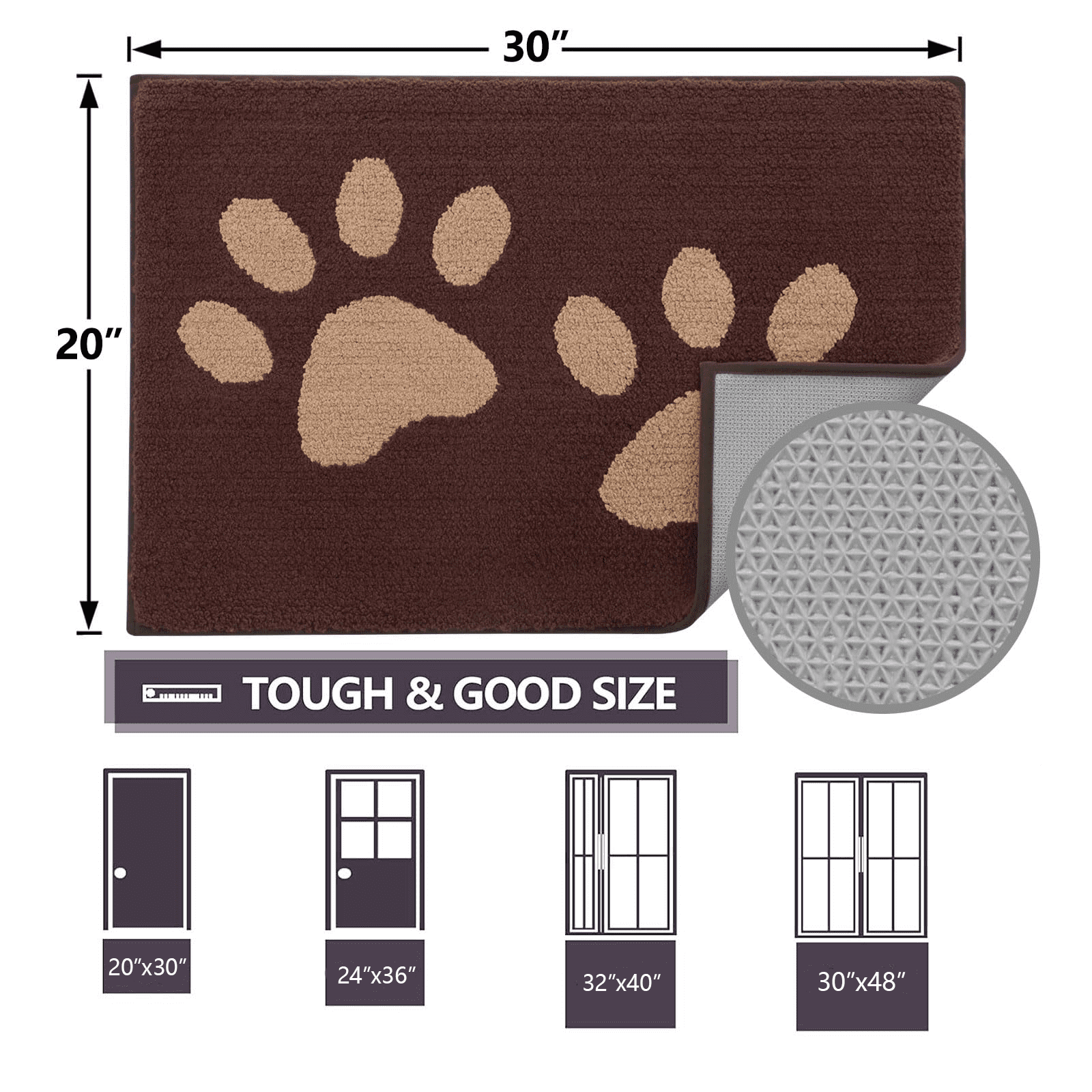 Smiry Dog Door Mats for Muddy Shoes and Paws, Non Slip Low-Profile Washable Indoor Doormats, Absorbent Dirt Trapper Entryway Rugs, 30"x20", Brown