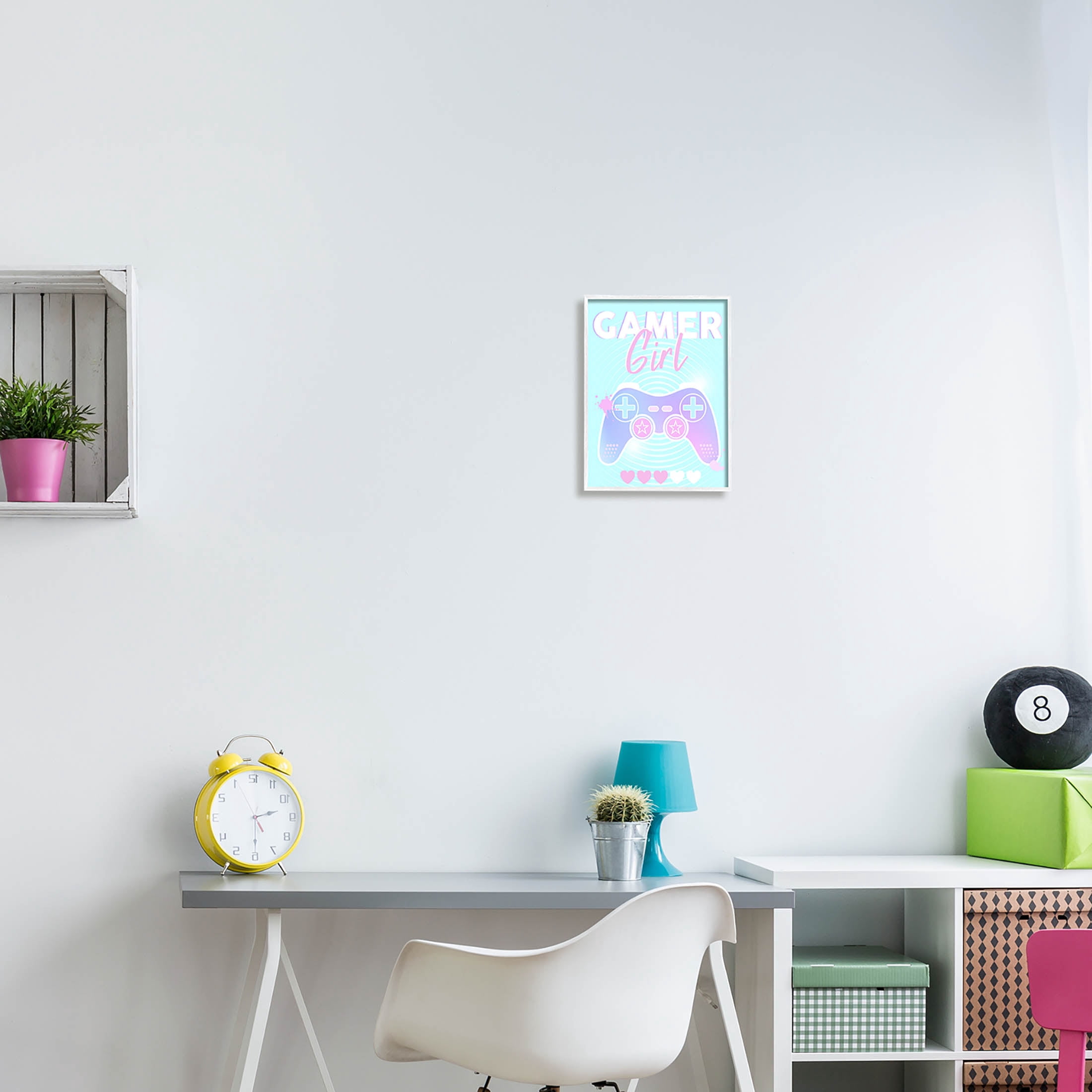 Gamer Girl Pastel Controller Art for Kids Graphic Art White Framed Art Print Wall Art