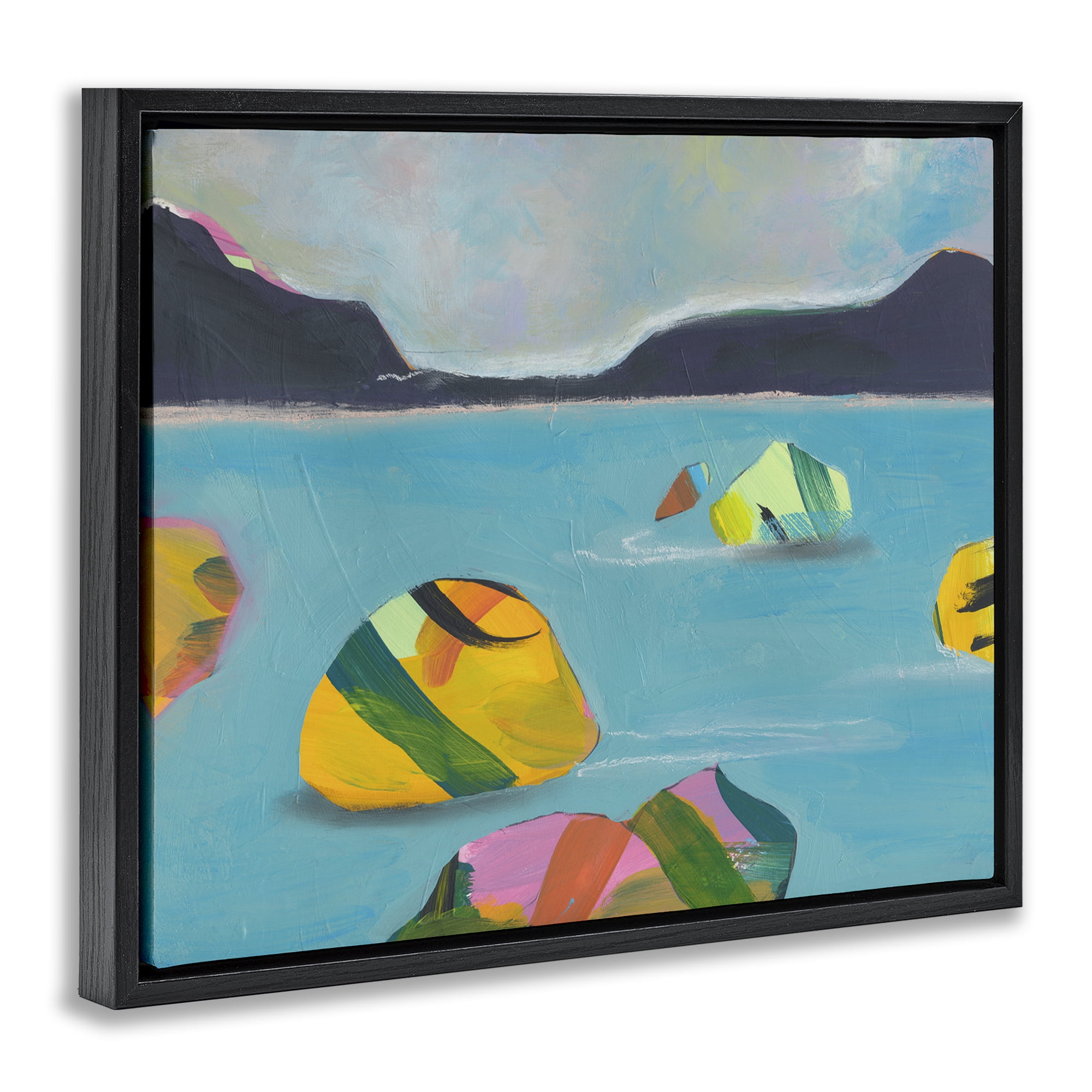 Stupell Industries Sea Buoys Floating Landscape & Nature Painting Black Floater Framed Canvas Art Print Wall Art, 31 x 25