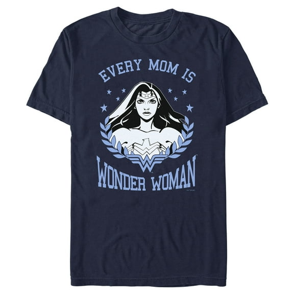 Men's Wonder Woman Every Mom is Wonder Woman Black and White Graphic Tee Navy Blue X Large