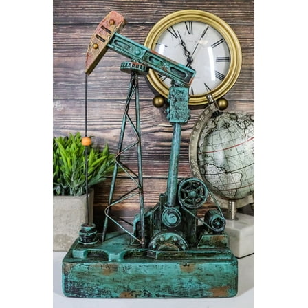 Western Rustic Green Vintage Nodding Donkey Pumpjack Oil Derrick Rig Figurine