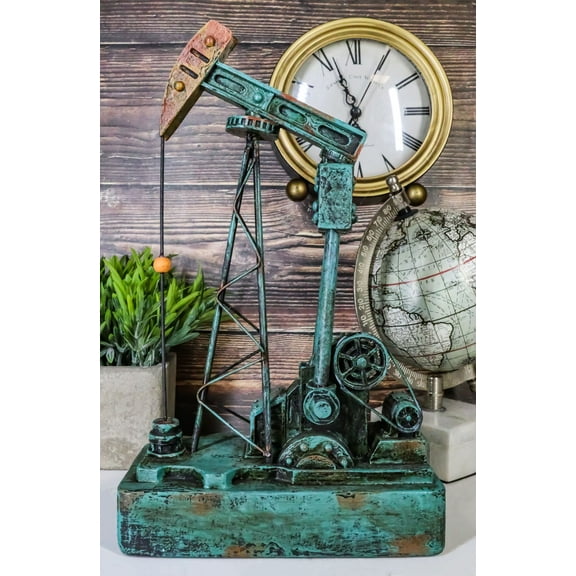 Western Rustic Green Vintage Nodding Donkey Pumpjack Oil Derrick Rig Figurine