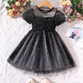 thumbnail image 2 of Mercatoo Toddler Baby Girls Bubble Sleeve Black White Dots Dresses Tulle Mesh Dress Summer Clothes for Birthday P𝐚rty, 2 of 3