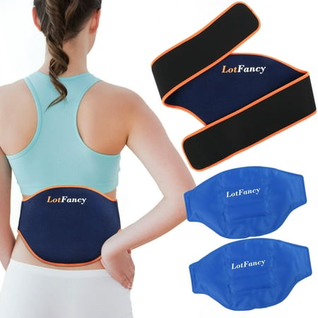 LotFancy 2 Hot Cold Gel Ice Pack with Wrap for Back Belly Waist Hip Lumbar Abdomen
