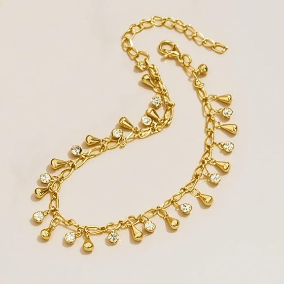 Boho Gold Rhinestone Tassel Chain Anklet Bracelet for Women Summer Beach Foot Jewelry