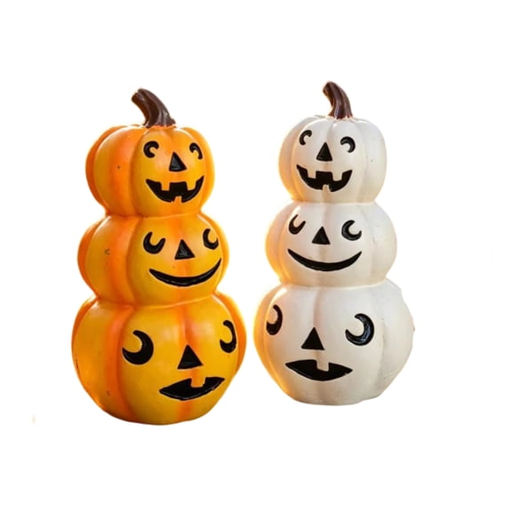 Halloween2Pc Outdoor Halloween Layered Pumpkin Resin Figures with Stacked Design, Cute Halloween Decorations for Indoor Table and Porch Party