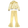thumbnail image 4 of TiaoBug Kids Girls Sparkly Metallic Hip Hop Dance 2Pcs Outfits Long Sleeve Jacket Flared Pants Dancewear Gold 10, 4 of 7